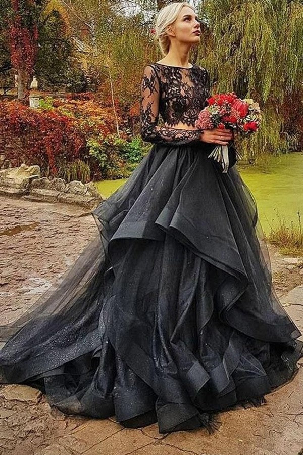 Gothic Black Vintage Wedding Dresses A Line V Neck – TANYA BRIDAL
